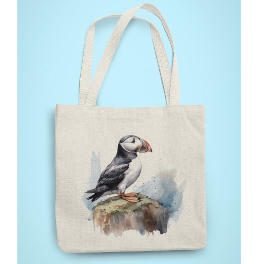 Tote Bag Puffin sur une aquarelle rocheuse