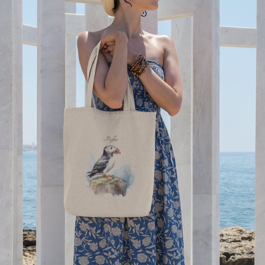 Tote Bag Puffin sur une aquarelle rocheuse, personnalisé