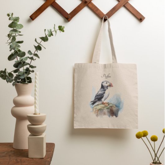 Tote Bag Puffin sur une aquarelle rocheuse, personnalisé