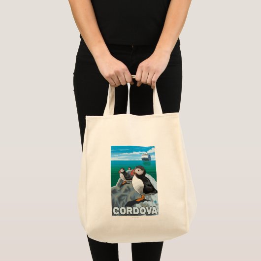Tote Bag Puffins & Cruise Ship - Cordova, Alaska (Devant (produit))
