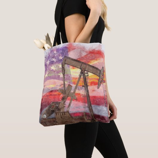 Tote Bag Pumpjack silhouette pastille Drapeau américain (De près)