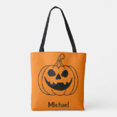 Tote Bag Pumpkin Face Jack O Lantern With Name (Dos)