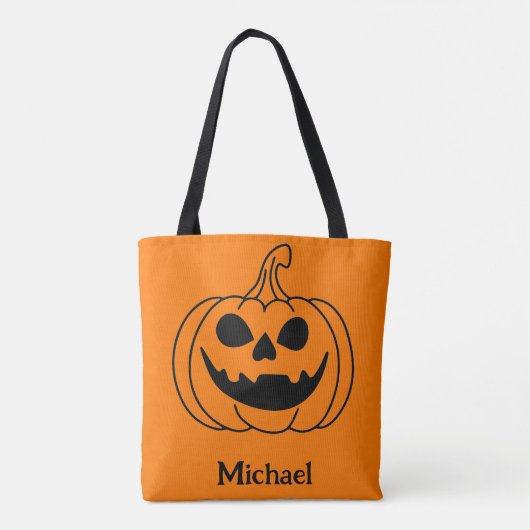 Tote Bag Pumpkin Face Jack O Lantern With Name (Dos)