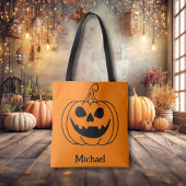 Tote Bag Pumpkin Face Jack O Lantern With Name