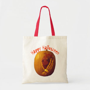 Tote Bag Pumpkin, Heart in Skeleton Hand