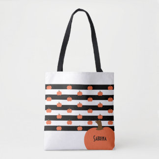 Tote Bag Pumpkin with White & Black Stripes - Personalized 