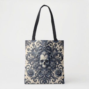 Tote Bag Punk baroque - Crâne gothique Damas Floral