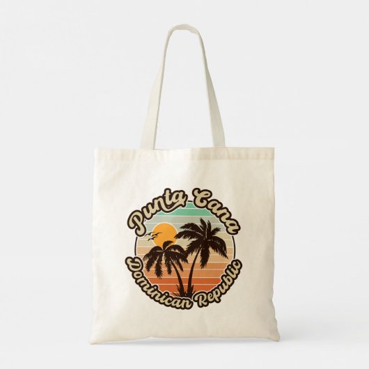 Tote Bag Punta Cana Dominicaine Palm Tree Retro Sunset 80s (Dos)