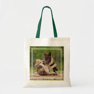 Tote Bag Pups de loup gris luttant