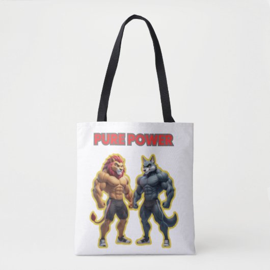 Tote Bag Pure Power – Strong Animal Muscle Cartoon Design (Devant)