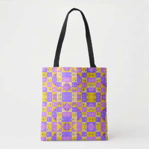 Tote Bag Purple and gold summer floral seamless pattern