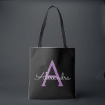 Tote Bag Purple Black Girl Script Monogramme Nom Moderne<br><div class="desc">Black and Purple Elegant Ajoutez Votre Propre Nom Monogram Book Bag. Ce sac de livre peut être customisé pour inclure votre nom initial et prénom et donné comme cadeau pour Noël,  Sweet 16 Anniversaire,  Fête des mariées ou Mariage.</div>