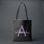 Tote Bag Purple Black Girl Script Monogramme Nom Moderne<br><div class="desc">Black and Purple Elegant Ajoutez Votre Propre Nom Monogram Book Bag. Ce sac de livre peut être customisé pour inclure votre nom initial et prénom et donné comme cadeau pour Noël,  Sweet 16 Anniversaire,  Fête des mariées ou Mariage.</div>