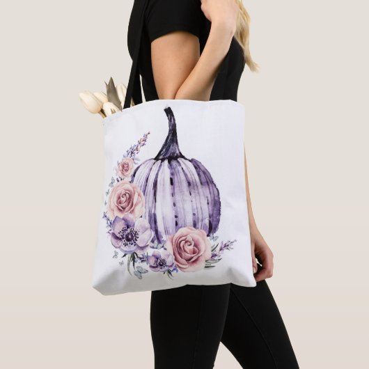 Tote Bag Purple citrouille mignon fleurs automne fleurs (De près)