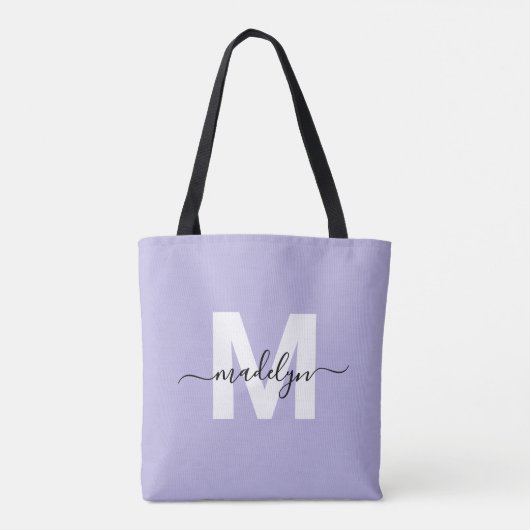 Tote Bag Purple Elegant Nom du script Monogramme (Dos)