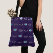 Tote Bag Purple et Silver Blue Evil Lashes Oeil Nazar Mati (De près)