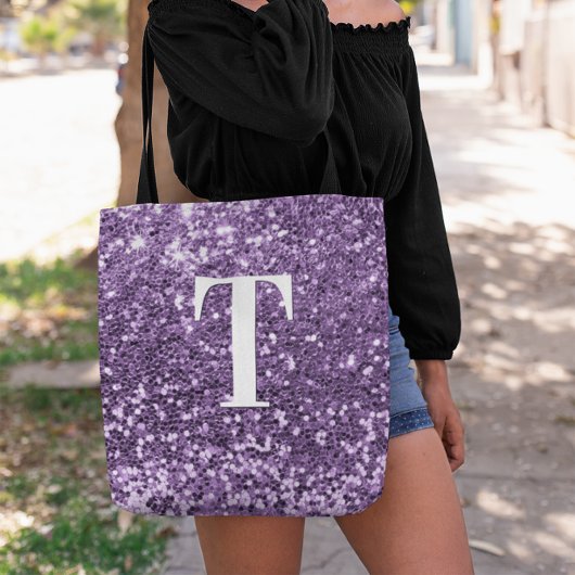 Tote Bag Purple Faux Parties scintillant Bokeh Sparkles Mon