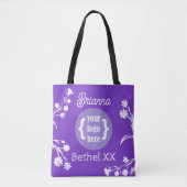 Tote Bag Purple, Fleurs blanches, Logo Girl's Club (Devant)