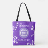 Tote Bag Purple, Fleurs blanches, Logo Girl's Club (Dos)