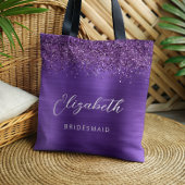 Tote Bag Purple Glam Metallic Modern Script Bridesmaid