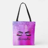 Tote Bag Purple Glitter Sparkle Eyelashes Monogram (Dos)