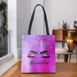 Tote Bag Purple Glitter Sparkle Eyelashes Monogram<br><div class="desc">Purple Faux Foil Parties scintillant d'étincelle métallique broyée Monogramme de métal brossé Nom et cils initiaux (cils), Extensions d'oreillettes et yeux Sac de maquillage rose pâle. La coussin fait le cadeau parfait pour 16 ans, mariage, douche nuptiale, anniversaire, baby shower ou bachelorette pour quelqu'un décorant sa chambre dans le style...</div>