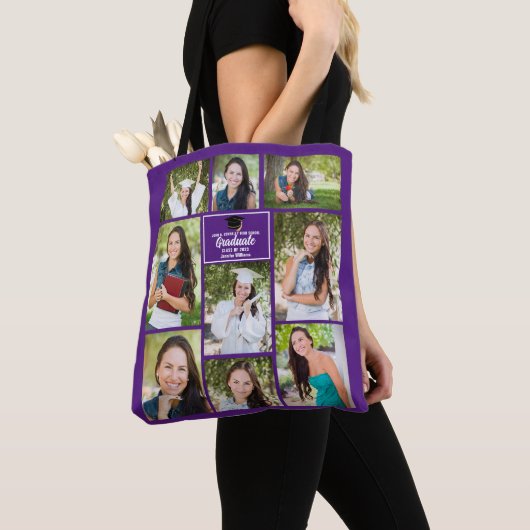 Tote Bag Purple Graduate Photo Collage Graduation Cadeau (De près)
