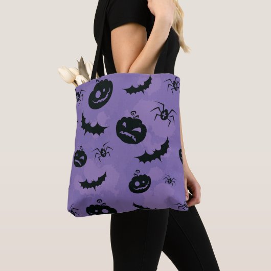 Tote Bag Purple Halloween Tote with creatures booo (De près)