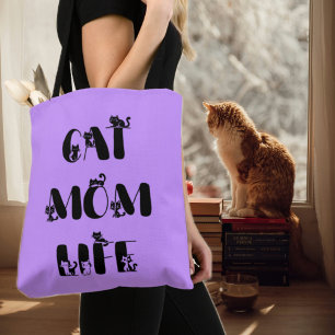 Tote Bag Purple Modern Chat Maman Vie Mère mignonne Fête de