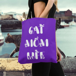 Tote Bag Purple Modern Chat Maman Vie Mère mignonne Fête de