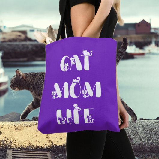 Tote Bag Purple Modern Chat Maman Vie Mère mignonne Fête de