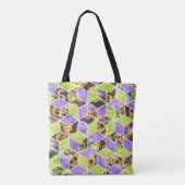 TOTE BAG PURPLE NOIR ORANGE VERT DIAMOND MOTIF (Dos)