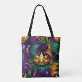 TOTE BAG PURPLE OR VERT MARDI GRAS CROWN & FEATHERS (Dos)