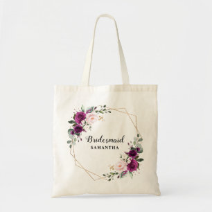 Tote Bag Purple Plum Blush rose Floral Bridesmaid cadeau