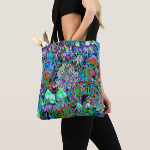 Tote Bag Purple psychédélique et fleurs de jardin vert citr
