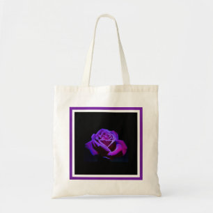 Tote Bag Purple Rose With Water Drops on Black Background