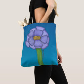 Tote Bag Purple Square Flower with Blue background (De près)