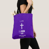 Tote Bag Purple Star Square Pattern Bible Verse Christian (De près)