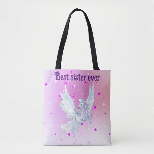 Tote Bag purple start Magical white unicorn (Devant)