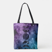 Tote Bag Purple Turquoise Galaxy Nebula Dream Moon Phases # (Dos)