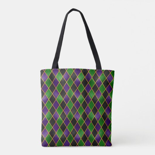 TOTE BAG PURPLE VERT OR NOIR MARDI GRAS DIAMOND MOTIF (Dos)