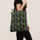 TOTE BAG PURPLE VERT OR NOIR MARDI GRAS DIAMOND MOTIF (De près)