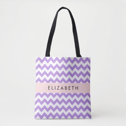 Tote Bag Purple Zigzag, Purple Chevron, Votre Nom (Devant)