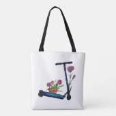 Tote Bag Push Scooter & Fleurs Aquarelle Art Fourre-tout (Dos)