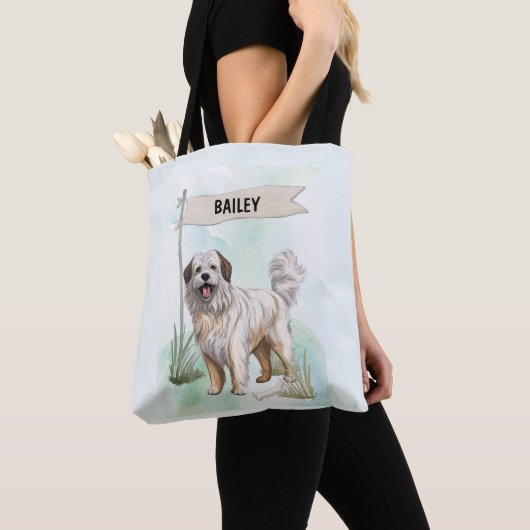 Tote Bag Pyrenean Shepherd Watercolor Personalized Dog (De près)