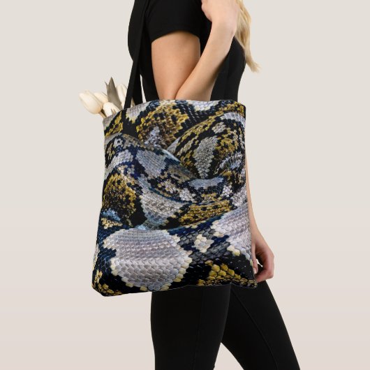 Tote Bag Python noir, jaune et gris (De près)