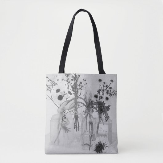 Tote Bag Quatre Bouteilles Et Fleurs Blanches (Devant)