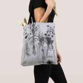 Tote Bag Quatre Bouteilles Et Fleurs Blanches (De près)