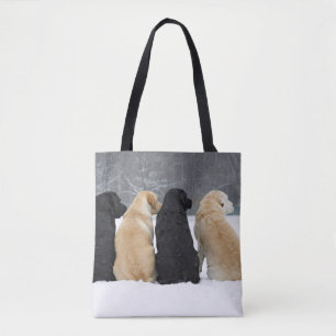 Tote Bag Quatre Chiens du Labrador en neige