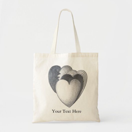 Tote Bag quatre coeurs tirant en noir et blanc (Devant)